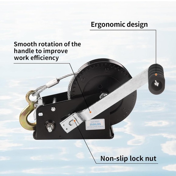 Dawot‎ Hand Crank Winch Boat Trailer 2500 lbs 22ft Strap Two-Way Ratchet Hook - Picture 6 of 10
